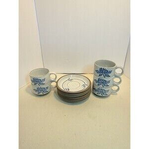 MIDWINTER Made in England Cup & Saucer 13 Pieces. Stoneware,Floral, Earth Tones